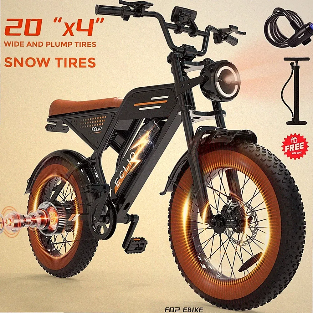 ECLIO 20" Electric Bike Peak 1200W 28MPH 48V 13Ah Fat Tire Electric Dirt Bike