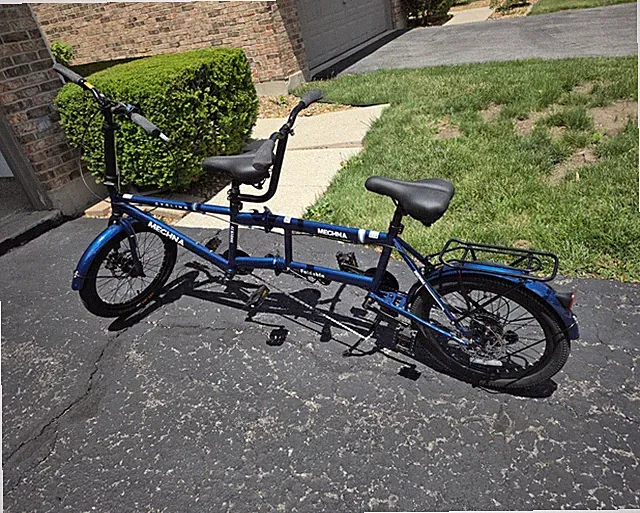 Mechna Folding Tandem Bike 20 in Blue/Black Rear Rack Fenders BMX Bars